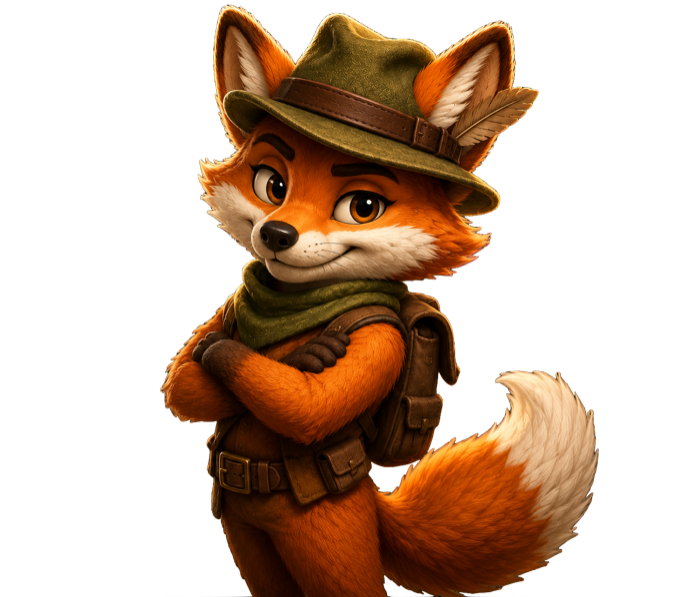 Fox mascot hidden in bushes